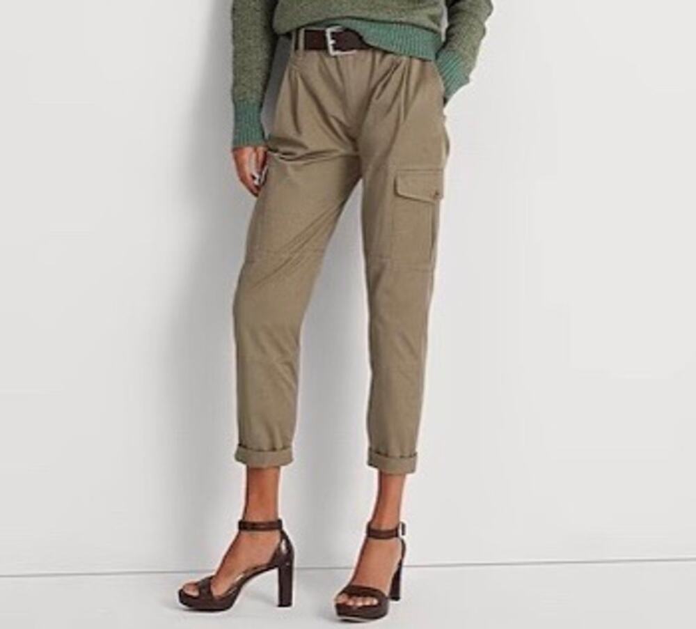 Lauren Ralph Lauren Womens Microsanded Twill Cargo Pants Green Khaki Size 2.
